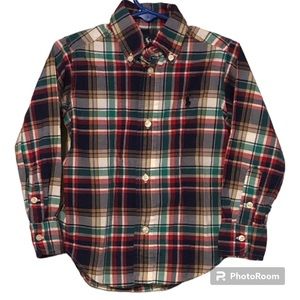 Ralph Lauren Classic Fit Plaid Kids Button Down Cotton Shirt Top Size 2T EUC